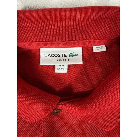 Lacoste Polo Shirt Mens US XXL Sleeve Red w Alligator Logo Casual - Picture 2 of 7